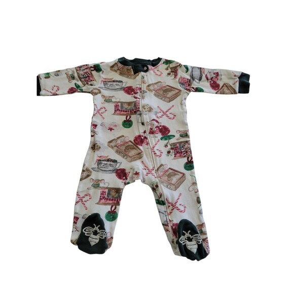 Burts Bees Baby Organic Cotton Pajama Sleeper 6-9 Months Christmas Mouse - Picture 1 of 7